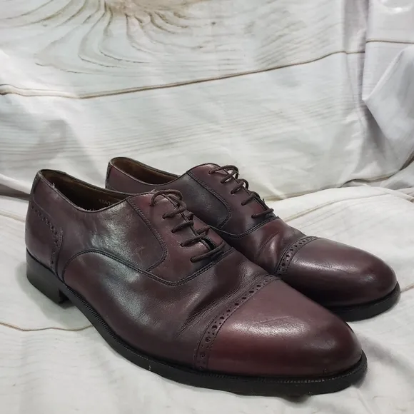 Bruno Magli Ruben Cap Toe Oxford Shoes Mens 11.5 Burgandy Mahogany Leather Lace
