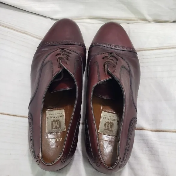 Bruno Magli Ruben Cap Toe Oxford Shoes Mens 11.5 Burgandy Mahogany Leather Lace