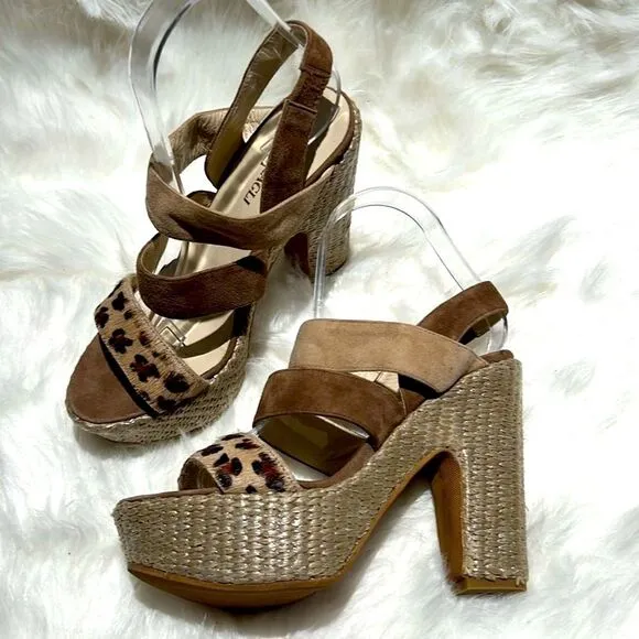 Brunomagli Leopard Calf Fur Platform Heels Size 37/6-6.5US.  B83