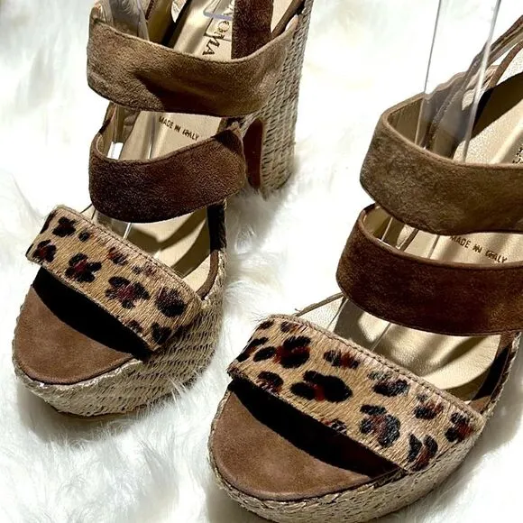 Brunomagli Leopard Calf Fur Platform Heels Size 37/6-6.5US.  B83