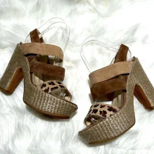 Brunomagli Leopard Calf Fur Platform Heels Size 37/6-6.5US.  B83