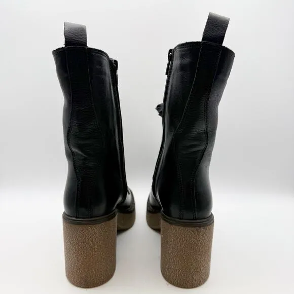 Bueno Womens Harly Boot EU 36 US 5.5-6 Black Leather Mid-calf Heels Lace Up NWOB
