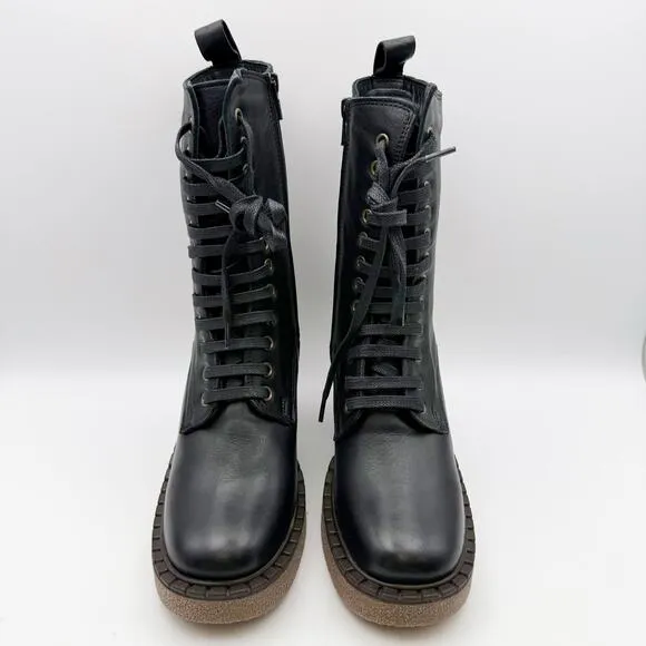 Bueno Womens Harly Boot EU 36 US 5.5-6 Black Leather Mid-calf Heels Lace Up NWOB