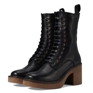 Bueno Womens Harly Boot EU 36 US 5.5-6 Black Leather Mid-calf Heels Lace Up NWOB