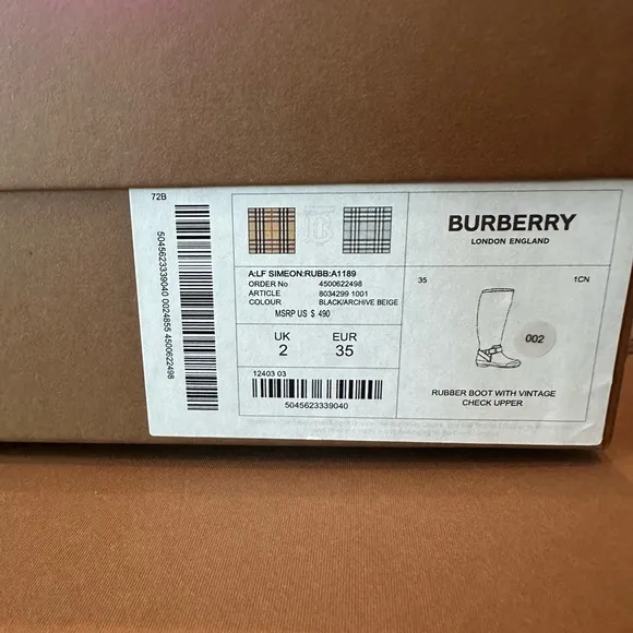 BURBERRY House Check rubber rain boots Size 35 or 5 US In Black