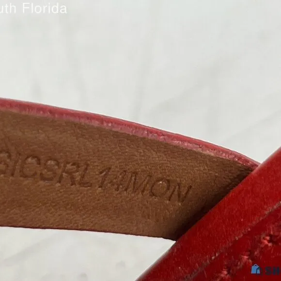 Burberry Women's 9 Strappy Red Leather 1.5&quot; Platform Stacked Wedge 5.5&quot; Heels