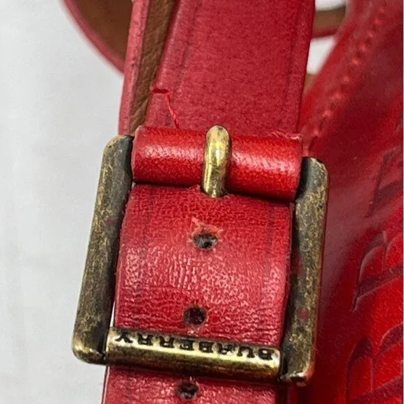 Burberry Women's 9 Strappy Red Leather 1.5&quot; Platform Stacked Wedge 5.5&quot; Heels