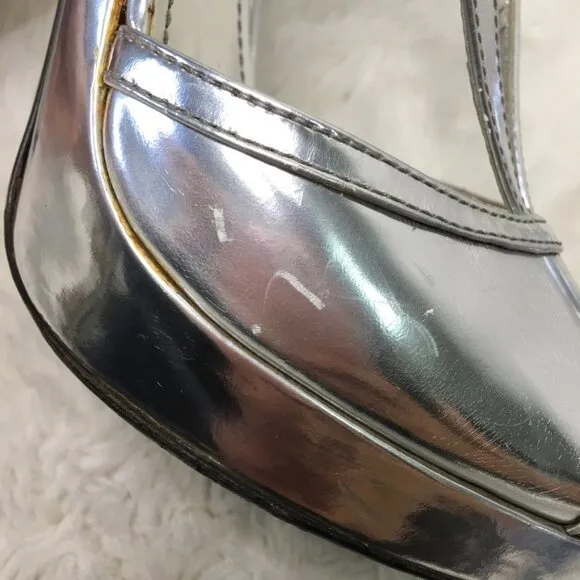 Burberry Women's Silver Leather Strappy Peep Toe Platform Heels Size 40