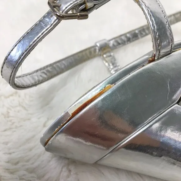 Burberry Women's Silver Leather Strappy Peep Toe Platform Heels Size 40
