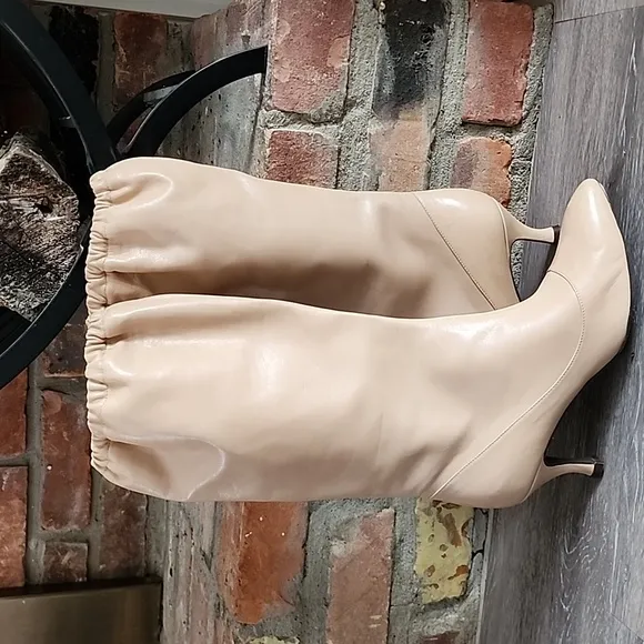 Cacharel Womens Leather Slouch Kitten Healed Chic Boho Boots Tan Size 37.5/7-7.5