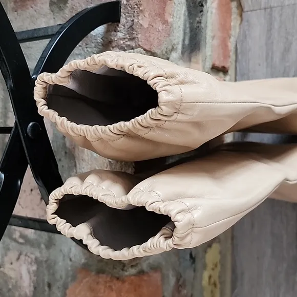 Cacharel Womens Leather Slouch Kitten Healed Chic Boho Boots Tan Size 37.5/7-7.5