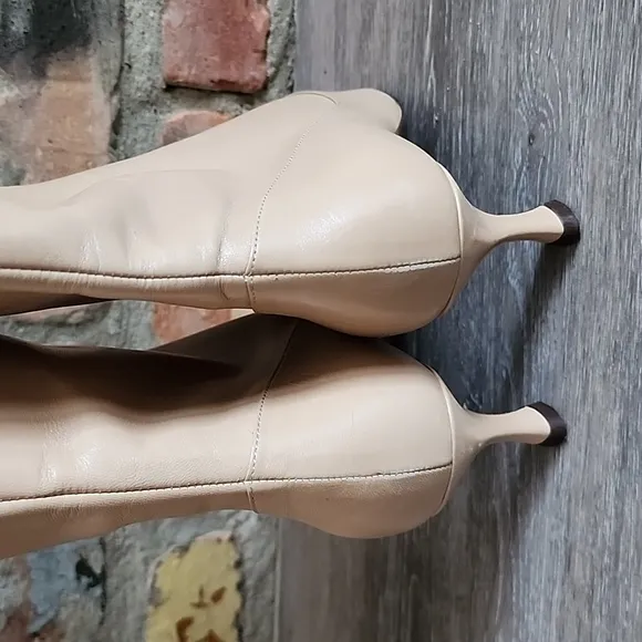 Cacharel Womens Leather Slouch Kitten Healed Chic Boho Boots Tan Size 37.5/7-7.5