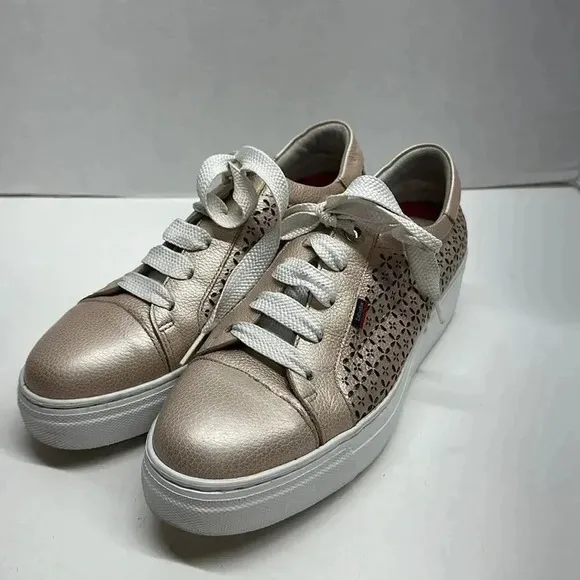 Callaghan Platform Sneakers Lace Up Shoes Laser Cut Floral Rose Gold Size 40 10