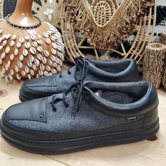 Camper Mens 13/46 RUNNER UP '80s Silhouette Oxfords Lace Up Leather Textile Gray