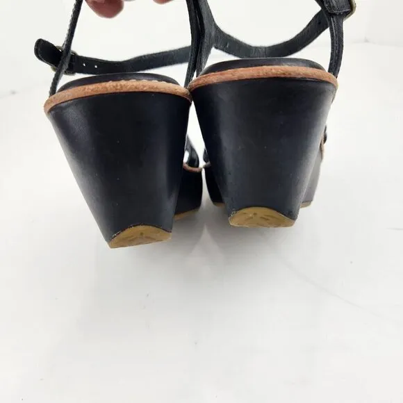 Camper Strappy Wedge Platform Sandals 6 Black Leather Ankle Strap