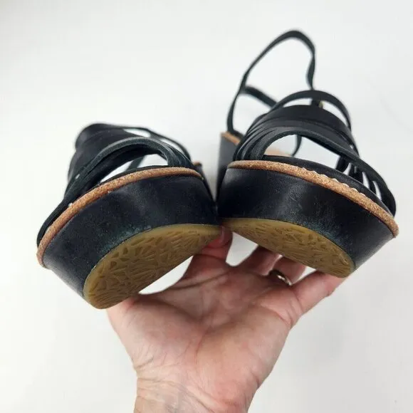 Camper Strappy Wedge Platform Sandals 6 Black Leather Ankle Strap