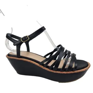 Camper Strappy Wedge Platform Sandals 6 Black Leather Ankle Strap