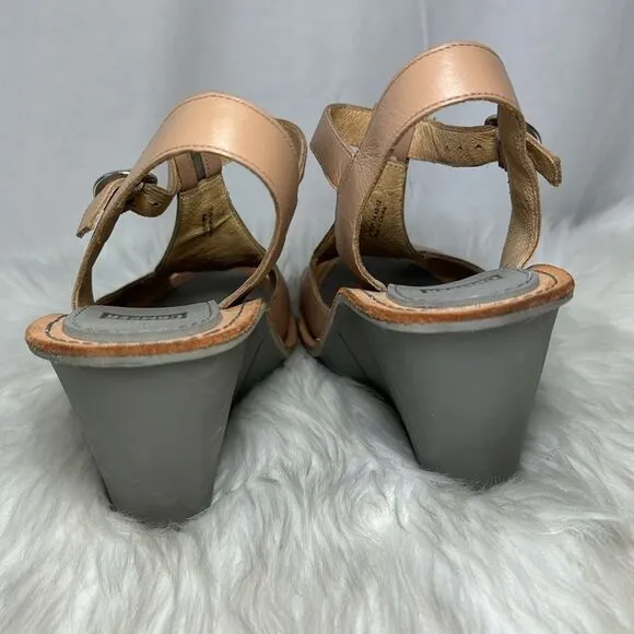Camper Fillipa Tan/Grey Wedge Peep Toe Sandals Sz 37/US 7