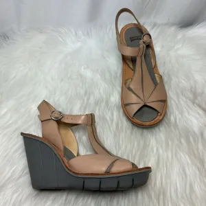Camper Fillipa Tan/Grey Wedge Peep Toe Sandals Sz 37/US 7