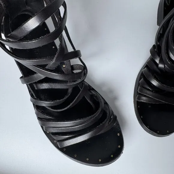 Canto de’ Ricci Leather Sandals Womens 39 Black Strappy Boho Preppy Goblin Chic