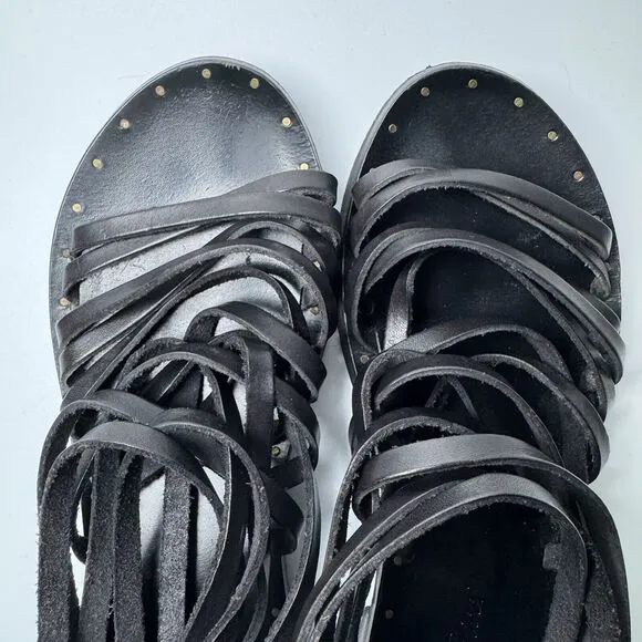 Canto de’ Ricci Leather Sandals Womens 39 Black Strappy Boho Preppy Goblin Chic