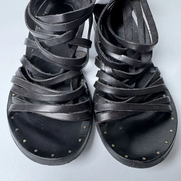 Canto de’ Ricci Leather Sandals Womens 39 Black Strappy Boho Preppy Goblin Chic