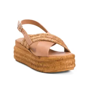 CARLO PERA Beige Made In Italy Leather Cross Band Platform Sandals