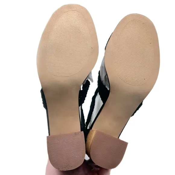 Carlos Santana Nadia Macrame Block Heel Sandals Black Size 9.5