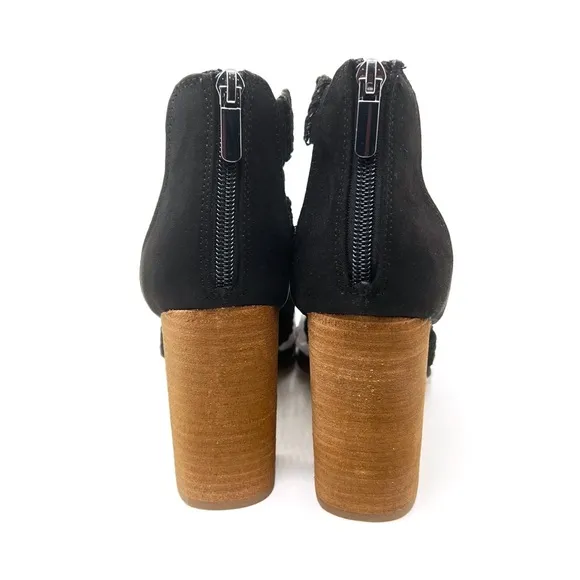 Carlos Santana Nadia Macrame Block Heel Sandals Black Size 9.5