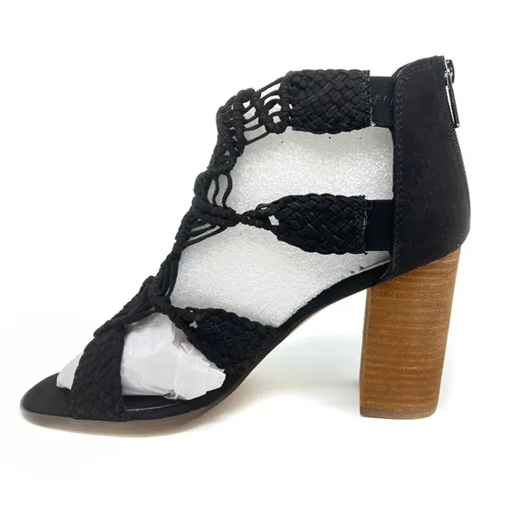 Carlos Santana Nadia Macrame Block Heel Sandals Black Size 9.5