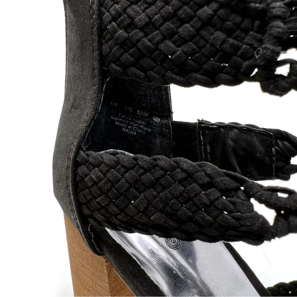 Carlos Santana Nadia Macrame Block Heel Sandals Black Size 9.5