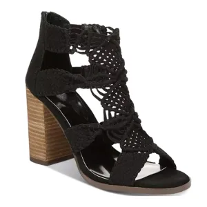 Carlos Santana Nadia Macrame Block Heel Sandals Black Size 9.5