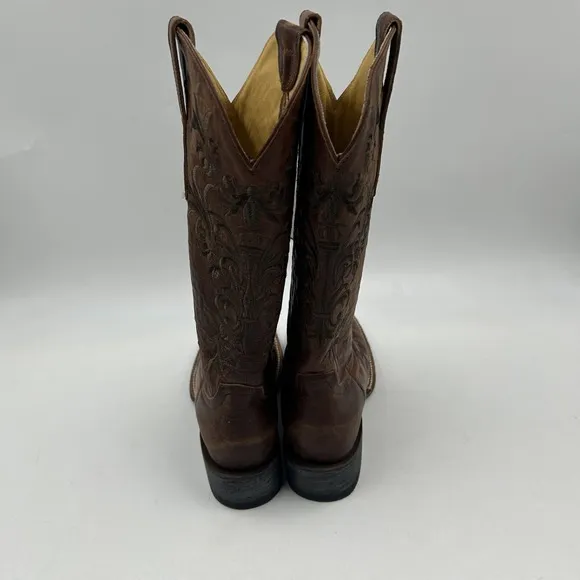 cavenders womens 7.5B vintage brown w embroidery square toe cowboy boots NWT