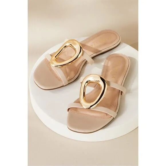 Cecelia NY Melissa Sandals Size 9.5 Nude Gold Metal Flat Leather Anthropologie
