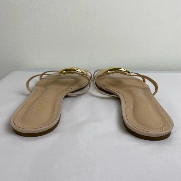 Cecelia NY Melissa Sandals Size 9.5 Nude Gold Metal Flat Leather Anthropologie