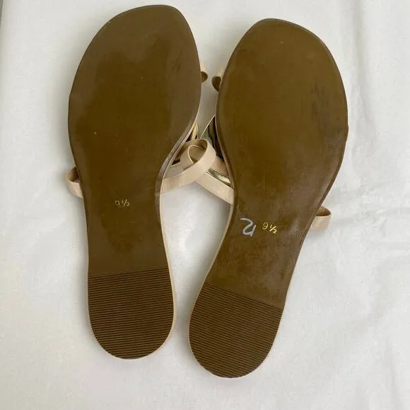 Cecelia NY Melissa Sandals Size 9.5 Nude Gold Metal Flat Leather Anthropologie