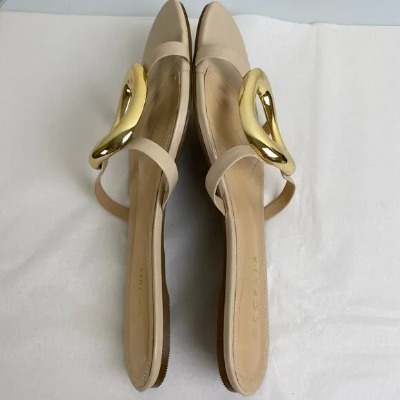 Cecelia NY Melissa Sandals Size 9.5 Nude Gold Metal Flat Leather Anthropologie