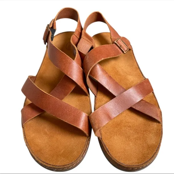 Chaco Wayfarer Rust Brown Leather Criss Cross Sling Back Sandal women’s Size 12