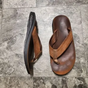 Chaco Classic Brown Leather Flip Flop Thong Sandals Men's 8