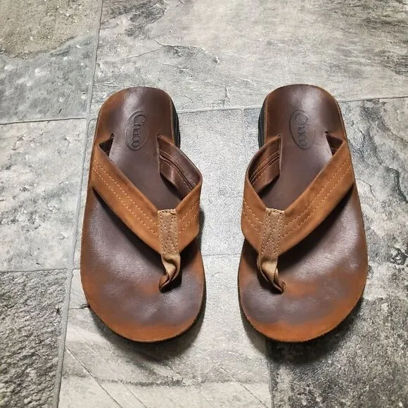 Chaco Classic Brown Leather Flip Flop Thong Sandals Men's 8