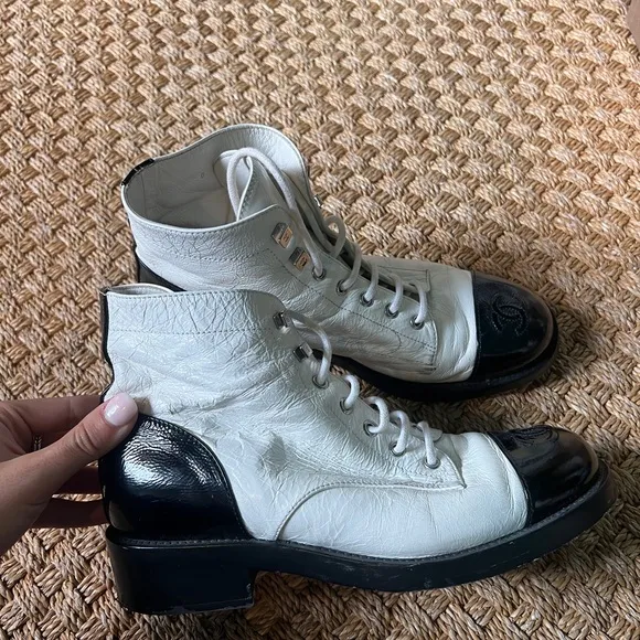 Chanel White and Black Women's Boots