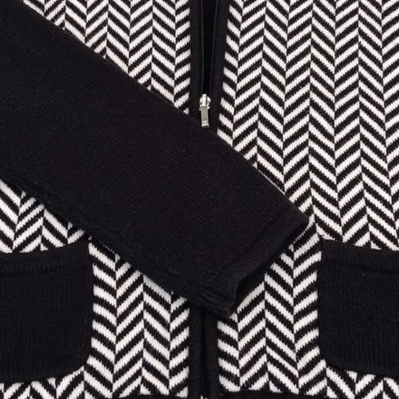 CHAPS LADIES BLACK/WHITE CARDIGAN FULL ZIP SWEATER