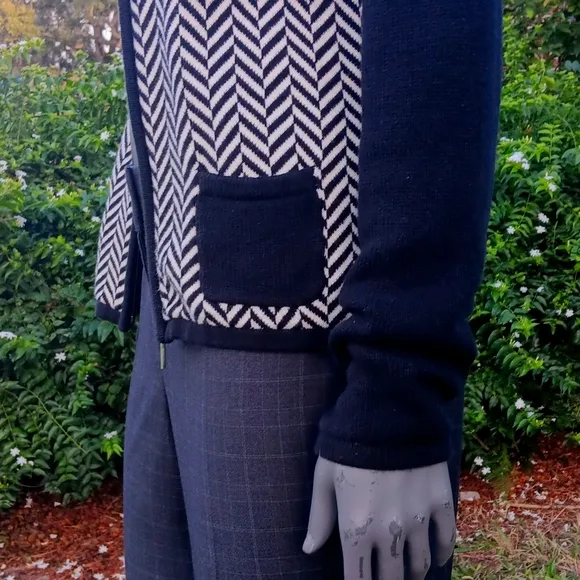 CHAPS LADIES BLACK/WHITE CARDIGAN FULL ZIP SWEATER