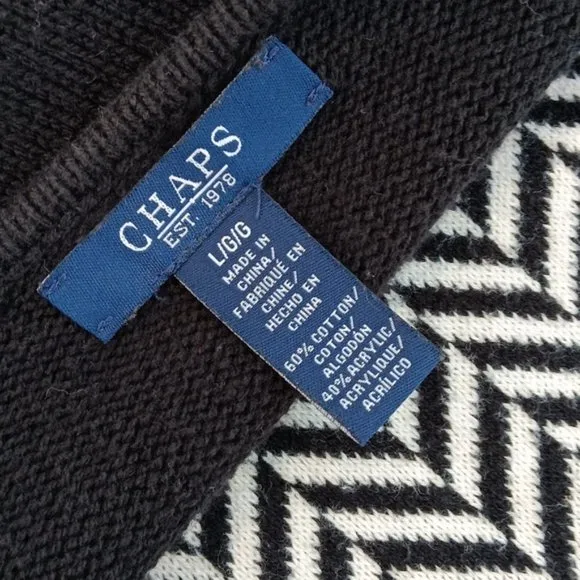 CHAPS LADIES BLACK/WHITE CARDIGAN FULL ZIP SWEATER