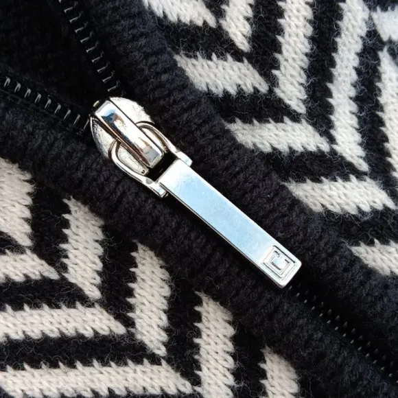 CHAPS LADIES BLACK/WHITE CARDIGAN FULL ZIP SWEATER