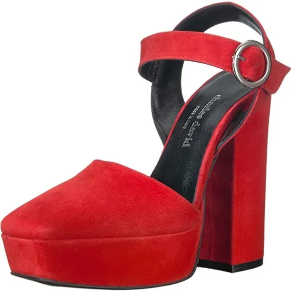 CHARLES DAVID Roan Red Suede Platform Block Heel Ankle Strap Sandals 41