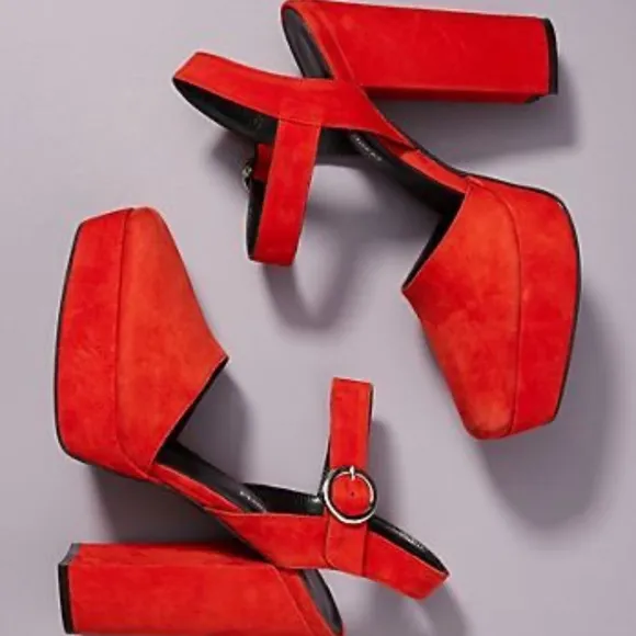 CHARLES DAVID Roan Red Suede Platform Block Heel Ankle Strap Sandals 41