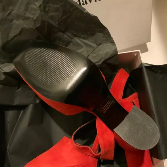 CHARLES DAVID Roan Red Suede Platform Block Heel Ankle Strap Sandals 41