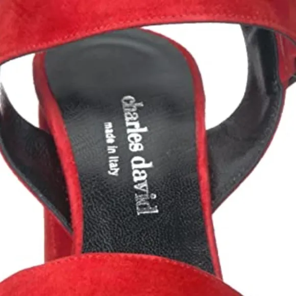CHARLES DAVID Roan Red Suede Platform Block Heel Ankle Strap Sandals 41