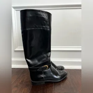 CHARLES DAVID vintage Italy black shiny leather riding boots 8AA